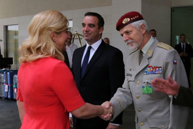 General Petr Pavel, Chairman of the NATO Military Committee greeting the President of Croatia, Mrs Kolinda Grabar-Kitarović and the Minister of Defence, Mr Josip Buljević.